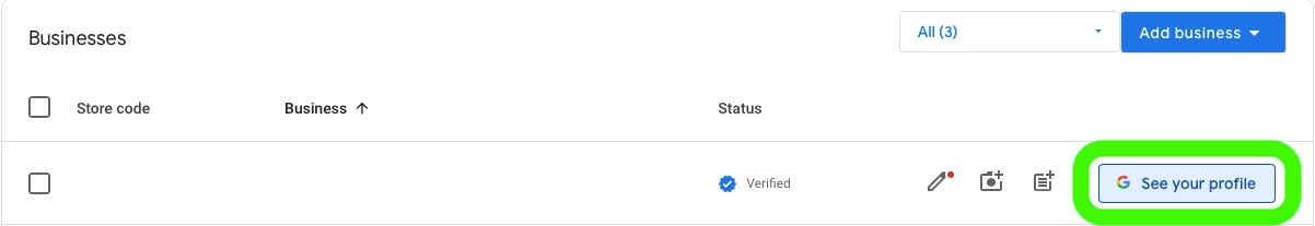 Google Business Profile dashboard showing the See your profile button