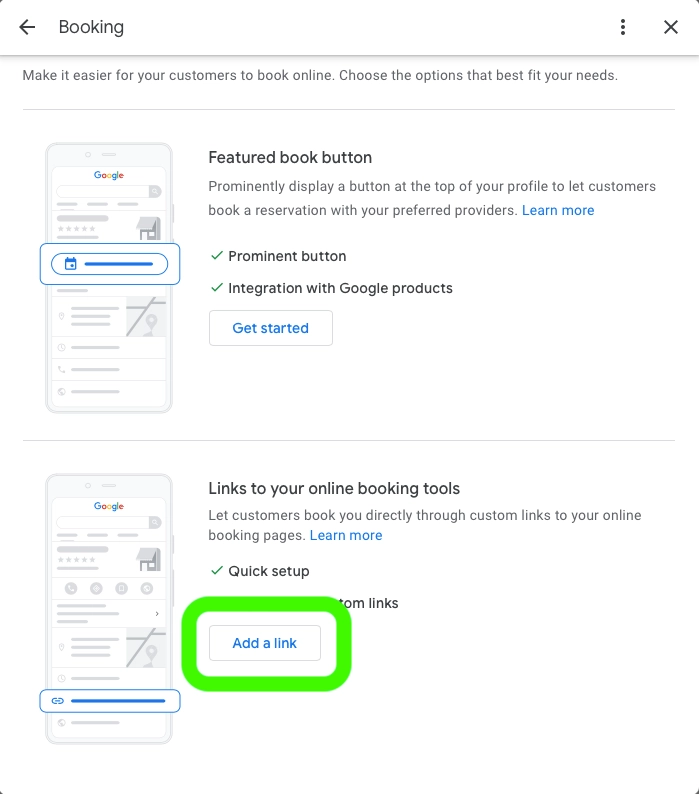 Add reservation link to Google Business Profile